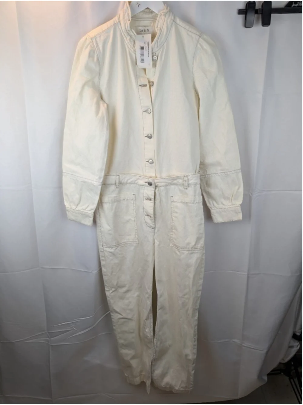 Ba&Sh Cream Button-Front Denim Jumpsuit Size M(2)BNWT Has Marks